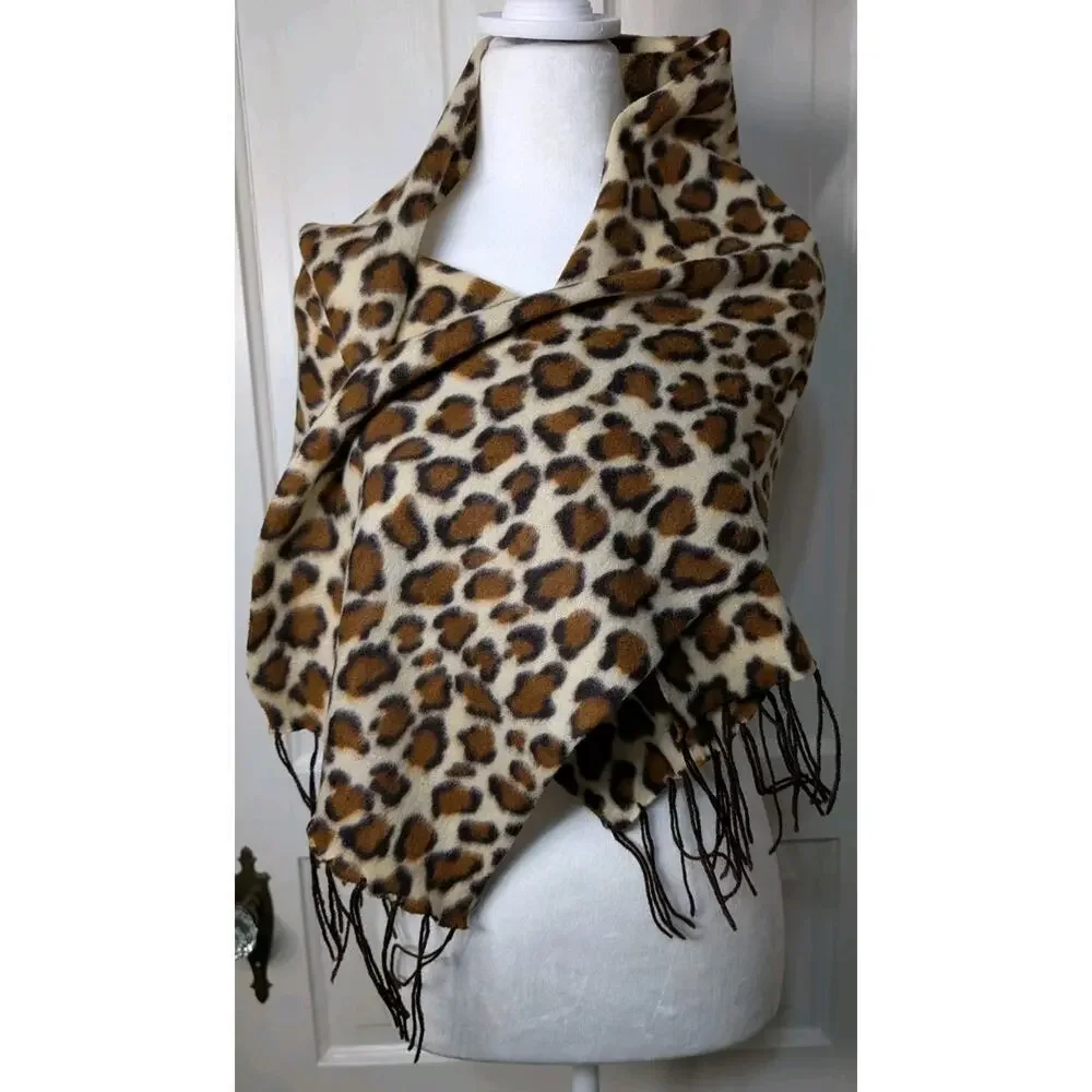 Cashmere Feel Leopard Print Fringe Scarf 56